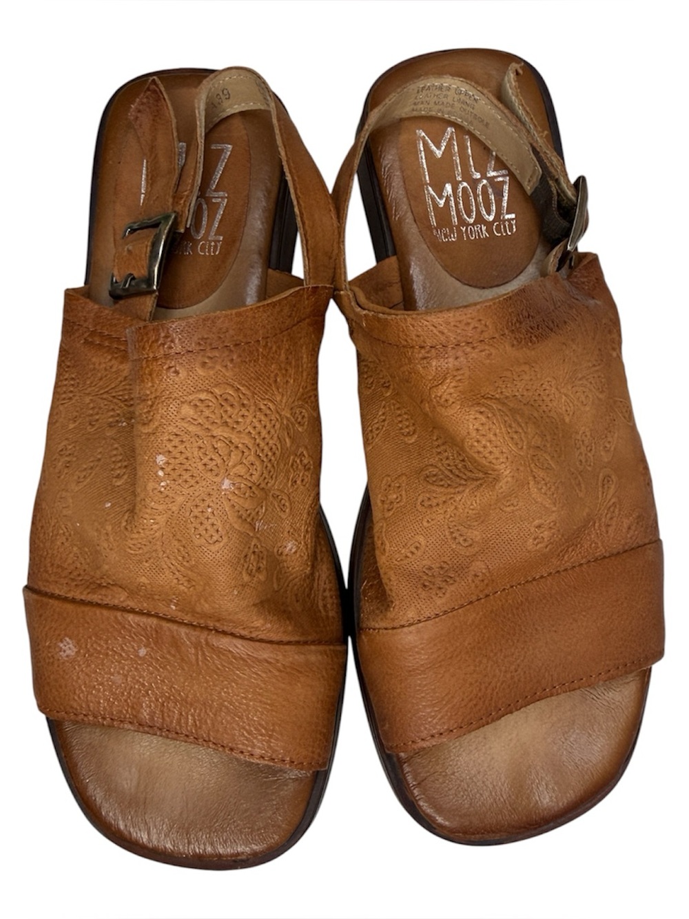 Miz Mooz Guava Slingback Embossed Leather Sandal Cushioned Footbed Boho Comfy